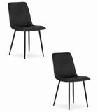 Leobert Set van 2 Eetkamerstoelen LAVA - Zwart - Zwarte Metalen Poten - Velvet Bekleding - Industriële Stijl, Max. 110 kg, Ergonomisch Design, Comfortabele Zitting