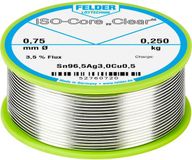 Felder ISO-Core Clear SAC305 Soldeertin Spoel Sn96,5Ag3Cu0,5 0.250 kg 0.75 mm