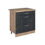 Vicco Keukenonderkast "R-Line", Zwart beton/Goudkleurig Eiken 80 cm