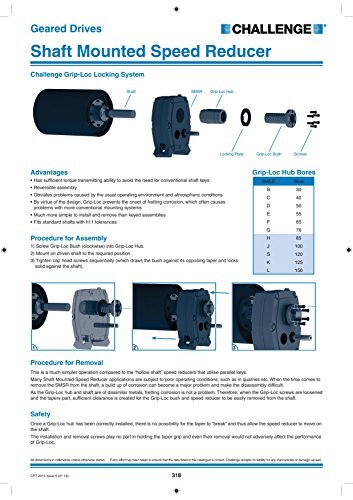 Challenge Uitdaging SMSR-E-GLB-50 Schachtgemonteerde Snelheidsreductor, Maat E, Grip-Loc Bush, 50 mm Boor