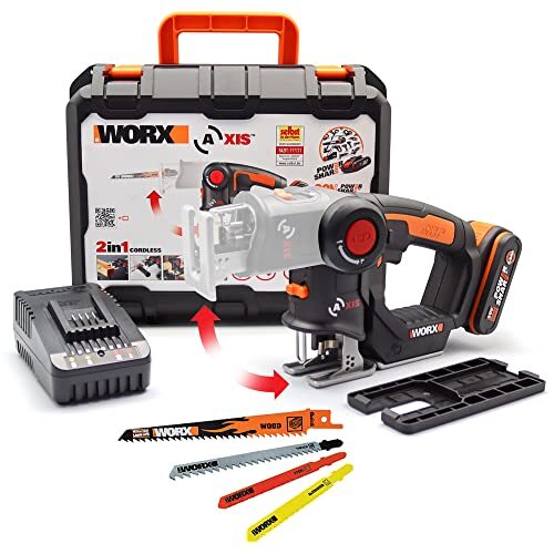 Worx WX550 Axis Accu-multizaag, professionele pendelslag-steek- en reciprozaag, ideale 2-in-1 zaag voor hout, staal en pvc, compatibel met PowerShare