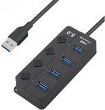 DrPhone Xtreme3 - 4 Poorten USB 3.0 Hub / Switch / Splitter / Verdeler – 5GBPS- Met Aan/Uit Schakelaar & Led licht – Zwart