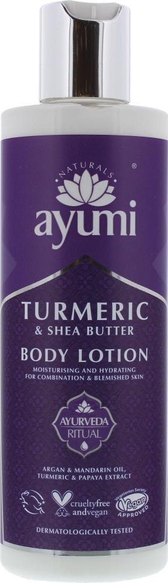 Ayumi Turmeric & Shea Butter Body Lotion. Vegan, Cruelty-Free, Dermatologically-Tested, 1 x 250ml