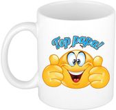 Bellatio Decorations Cadeau koffie/thee mok - duim omhoog smiley - top papa - blauw - 300 ml - Vaderdag
