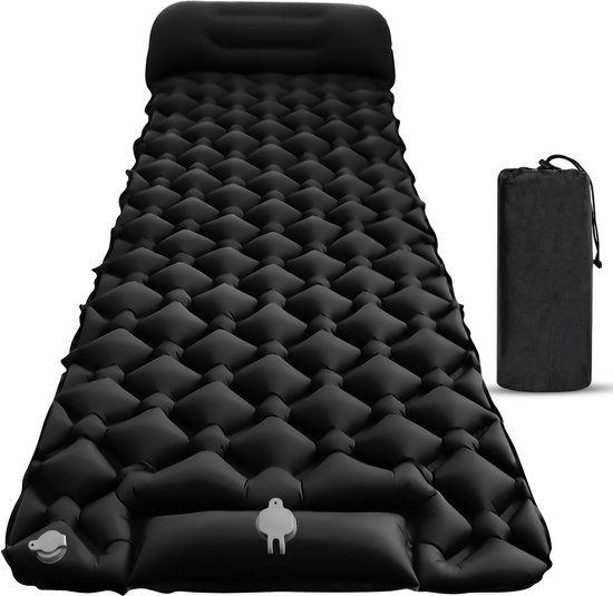Outbee Slaapmat Zelfopblazend - Luchtbed Met Ingebouwde Voetpomp & Hoofdkussen - 1 Persoons - Zelfopblaasbaar Slaapmat - Luchtmatras Incl. Draagzak - 195x60x5 cm - Zwart