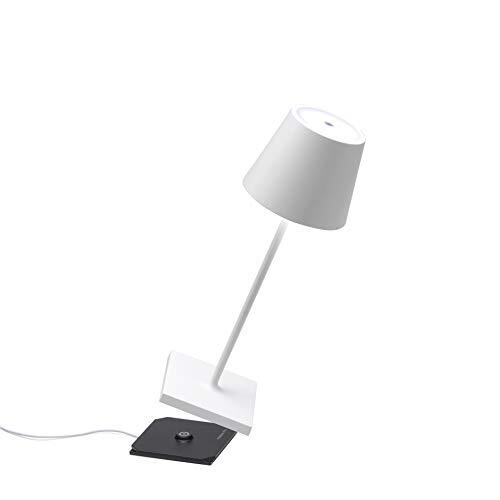 Zafferano Poldina Pro Mini-dimbare led-tafellamp van aluminium, beschermingsklasse IP54, voor binnen en buiten, contactlaadstation, H30 cm, EU-stekker (wit)