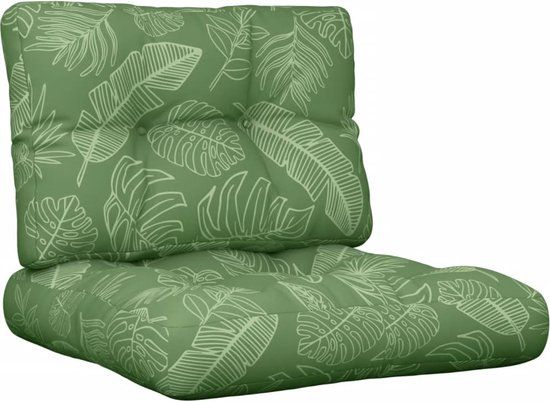 vidaXL Lot de 2 Coussins de Palette, Coussins de Siège de Salon, Coussins de Canapé de Jardin, Coussins de Chaise Extérieur, Motif de Feuilles Tissu