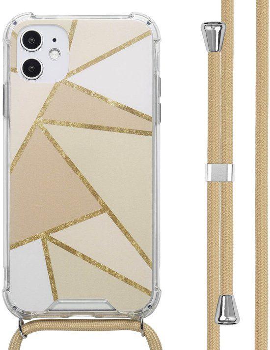 imoshion Hoesje - Geschikt voor Apple iPhone 11 - Design Hoesje met Koord - Beige Graphic