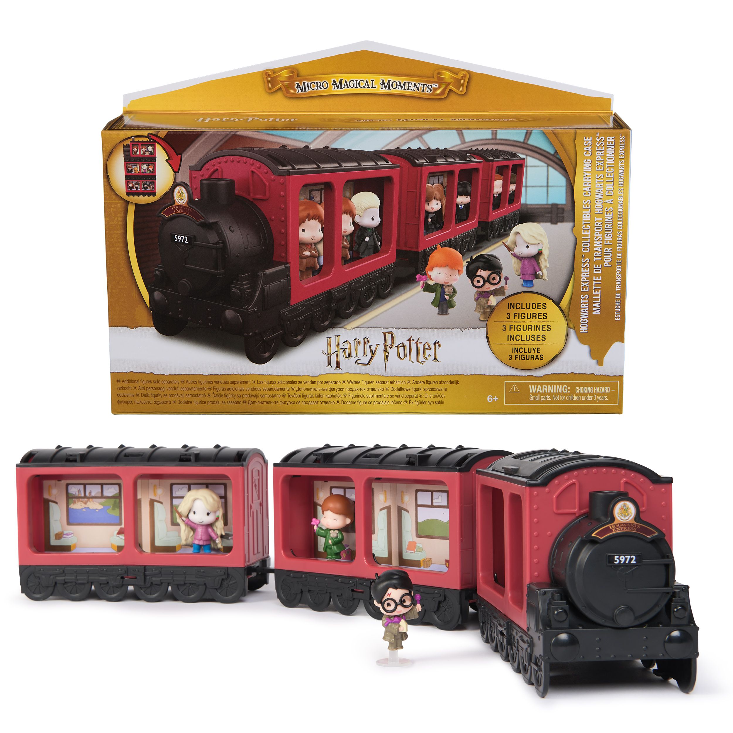 Spin Master Wizarding World Harry Potter, Micro Magical Moments Hogwarts Express-draagkoffer voor verzamelfiguren met 3 figuren