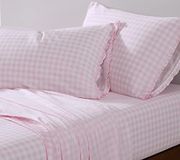 Shabby Chic® Kingsize lakens, zacht en ademend biologisch katoenen beddengoedset, klassieke stijl woondecoratie met ruches kussenslopen (Gingham roze, kingsize)