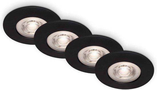 Briloner Kulana - Set van 4 Zwarte LED Inbouwspots - Ø9cm - IP44