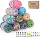 Kit de fil à tricoter 12 x 25g - Laine à tricoter double pour débutants avec crochets, aiguilles, yeux de poupée et épingles marqueuses