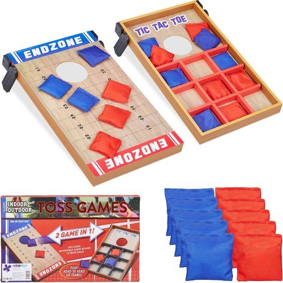 Relaxdays bordspel 2 in 1 - cornhole & boter kaas en eieren - tic tac toe - OXO