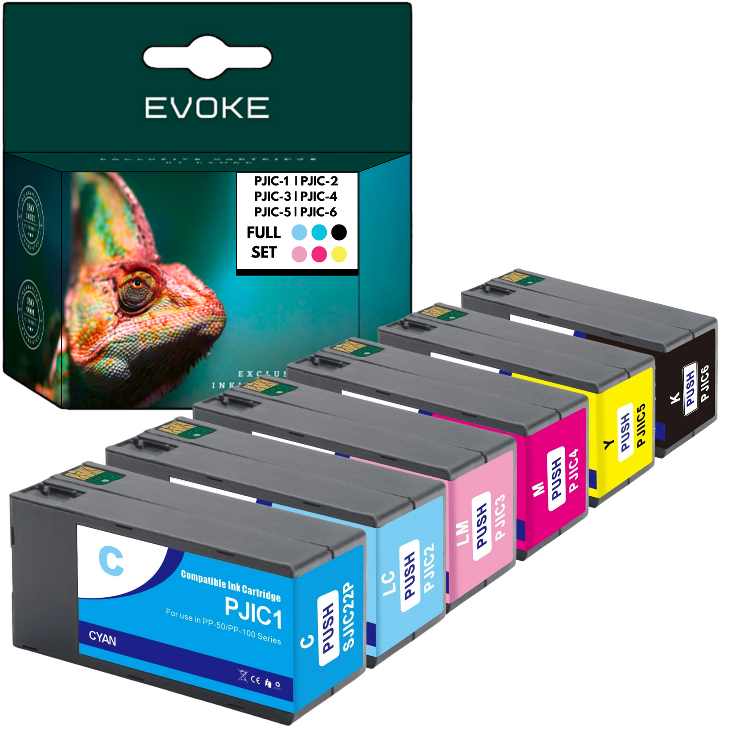 EVOKE Epson 6x Discproducer Printerinkt PP50 PP100 | PJIC1 PJIC2 PJIC3 PJIC4 PJIC5 PJIC6