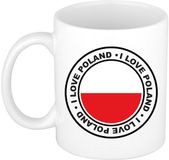 Bellatio Decorations Koffiemok Polen - Vlag - I Love - 300 ml - Keramiek - Wit