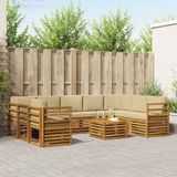 vidaXL - Bank loungeset - 9 zitplekken - Natuurlijk en beige - Acacia hout
