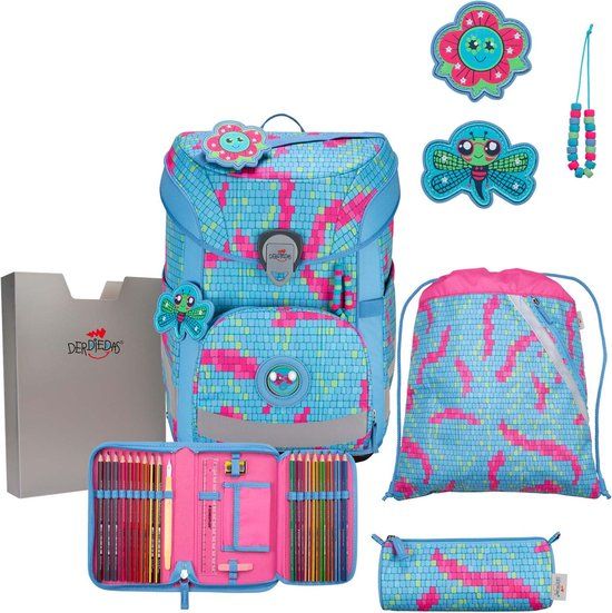 DerDieDas ErgoFlex Easy Schulranzenset 5-delig Happy Pixel Lichtblauw