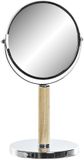 Item International Badkamerspiegel / make-up spiegel - rond - dubbelzijdig - metaal - zilver - D19 x H34 cm
