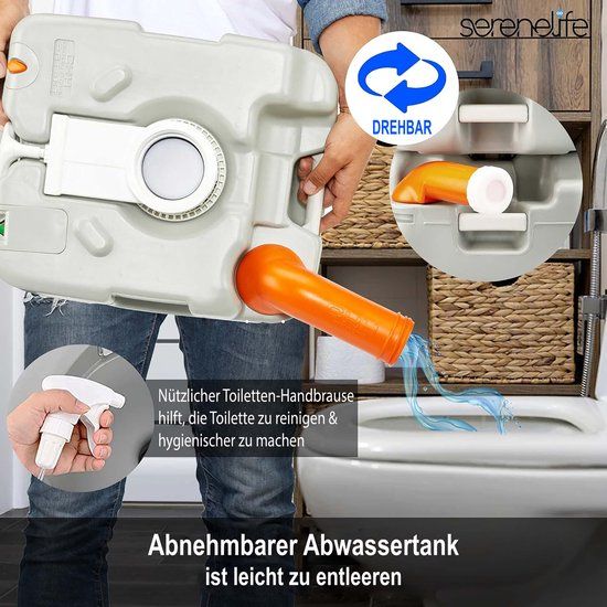 SereneLife SLCATL360 Portable Toilet - 22L - White - Camping & Outdoor