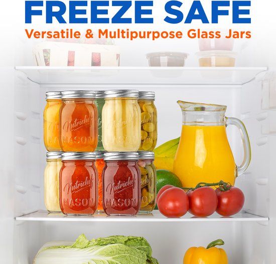 NutriChef Glazen Weckpotten - 12-delige set glazen potten met roestvrijstalen deksels - 473 ml