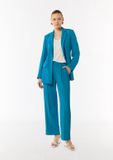 Comma - Vloeiende broek met wijde pijpen en geperste plooien - Oceaanblauw - Maat 40