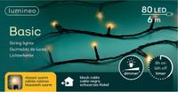 Lumineo Kerstverlichting - 80 leds - klassiek warm wit - 600 cm - black cable - timer en dimmer