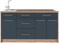 Vicco Keukenblok Fame-Line, Donkerblauw hoogglans, 150 cm, WB Eik