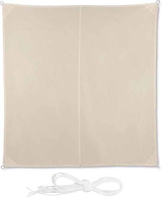 Relaxdays Schaduwdoek Vierkant - Zonnezeil - Zonwering - Beige - 3 x 3 m