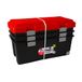 Sundis Veel van 3 Campers 75L. Afsluitbare opbergkoffer met wielen en zwart en rood clip-on deksel