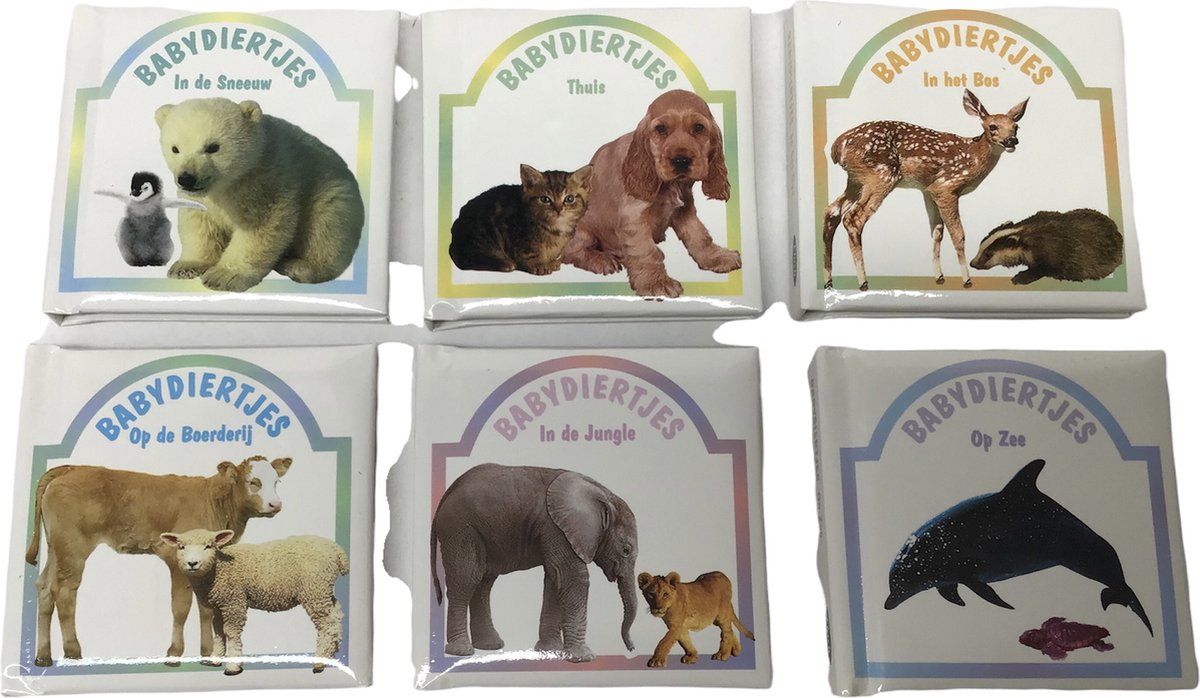 Set van 6 Blok Boekjes - Babydiertjes - Plastic/Karton - Wit
