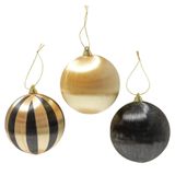 Boltze Home boule de Noël satino ø10cm polystyrène polyester or/noir 3 assortis