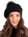Vivisence Baret femme hiver - Mélange de laine avec pompon en fausse fourrure et bord élastique - Noir
