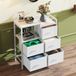 Armoire à 5 tiroirs, revêtue de tissu, cadre en métal, blanc