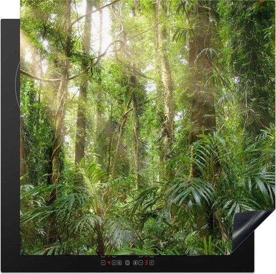 KitchenYeah® Inductie beschermer 78x78 cm - Licht in het woud - Inductiebeschermer voor Inductie Kookplaat - Multicolor