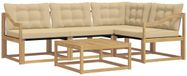 vidaXL Ensemble de salon d'angle 5 pièces Blanc et Beige Acacia Bois