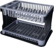 Cm Afwas afdruiprek 2-Laags - grijs/zwart rotan - 45 x 30 x 28 cm - Afwasrek - kunststof