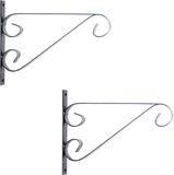 Merkloos Esschert Design Bv Hangpot haken - 4x - metaal - met krul - grijs - 27 x 19 cm - tuindecoratie - muurhangers