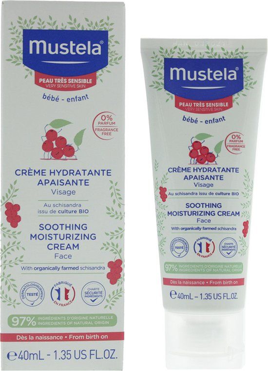Mustela Bébé Hydraterende Verzachtende Crème - 40ml - Gevoelige Huid - Hypoallergeen