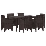 vidaXL Tuin Eettafel Set 7-delig Bruin Polyrattan