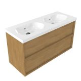 Saniclass Holz Frame Badkamermeubelset - 120x45x63.5cm - Palermo keramische wastafel wit - 2 wasbakken - zonder kraangaten - 2 lades - mat eiken natural (hout) SW1578604/SW24920