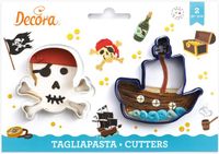 Decora Koekjesuitsteker Plastic - Piraten schedel en Boot pk/2