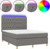 vidaXL Boxspringbed met matras en LED-verlichting, donkergrijs, 140x200 cm, gestoffeerd