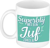 Bellatio Decorations Superblij met een juf als jij mok/beker wit 300 ml - Cadeau mok