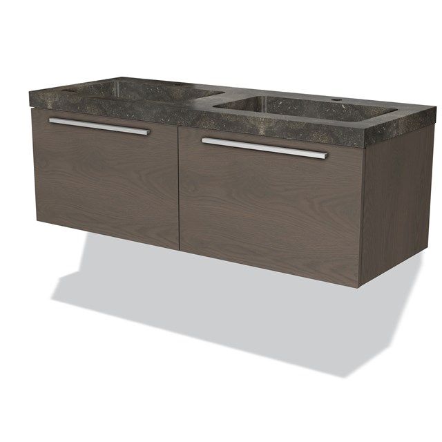 Maxaro Badkamermeubel 120cm Modulo Donkerbruin Eiken 2 Lades Vlak Wastafel Natuursteen Blue Stone