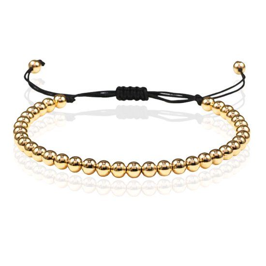 Memphis Accessories Macrame Armband Dames - 5mm Goudkleurige Kralen
