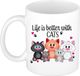 Bellatio Decorations Cadeau koffie/thee mok - life is better with cats - wit - 300 ml - keramiek - katten