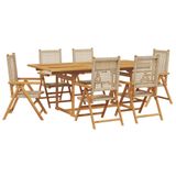 vidaXL 7-delige Tuinset, Poly Rattan en Massief Hout, Beige