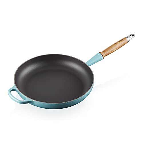 Le Creuset Signature gietijzeren koekenpan met houten handvat 28 cm Groenblauw