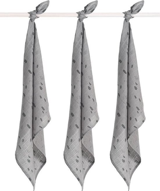 Jollein Gaasluiers 3-pack Spot stormgrijs 70x70cm Grey