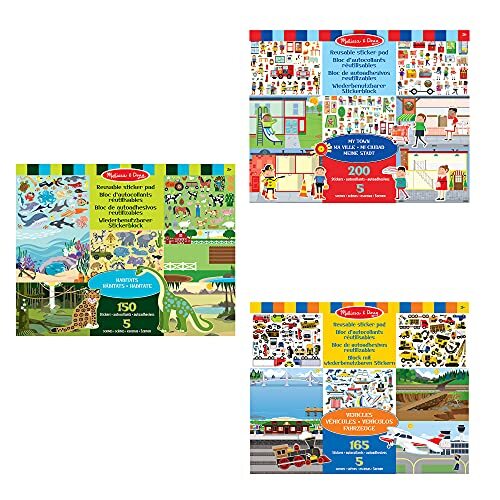 MELISSA & DOUG Bundel van 3 herbruikbare stickerpads - My Town, Habitats en Voertuigen | Activity Pad | Stickerpad | 3+ | Cadeau voor jongen of meisje